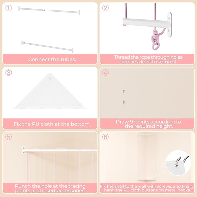 GRANNY SAYS Stuffed Animal Storage, Corner Stuffed Animal Holder for Toy Storage, Large Stuff Animal Organizer with Adjustable Length, Hanging Kids Toy Organizers for Plushies Storage, Pink