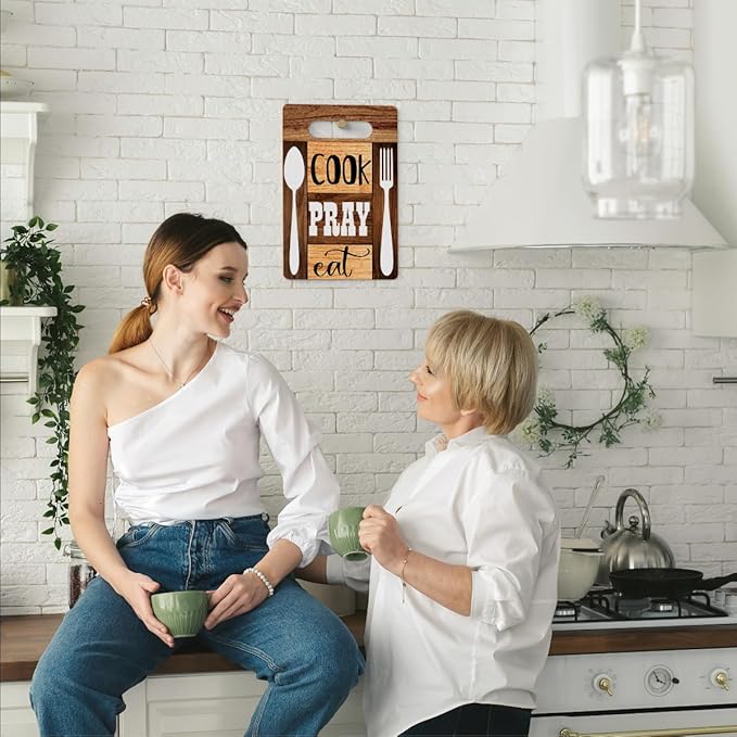 Farmhouse Kitchen Decor, Kitchen Signs Wall Decor, Wall Decor for Kitchen, Kitchen Decorations, Kitchen Door Wall Hanging Decor, Cook Pray Eat Wood Sign 8 x 12 Inch