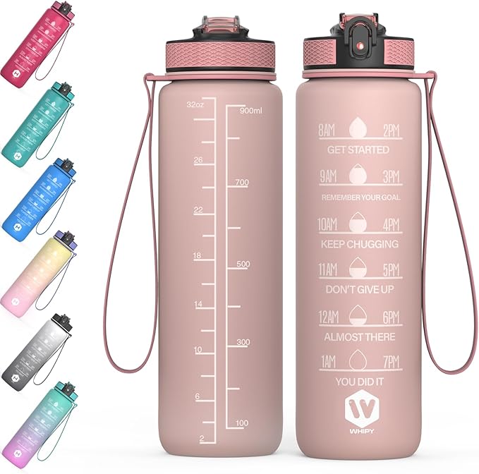 32 oz Water Bottle with Time Marker- Leak-Proof & BPA Free Reusable Gym Water Bottle - Easy to Carry Motivational Water Bottle for Fitness, Sports, Outdoor, Cycling, School & Office (Tan)