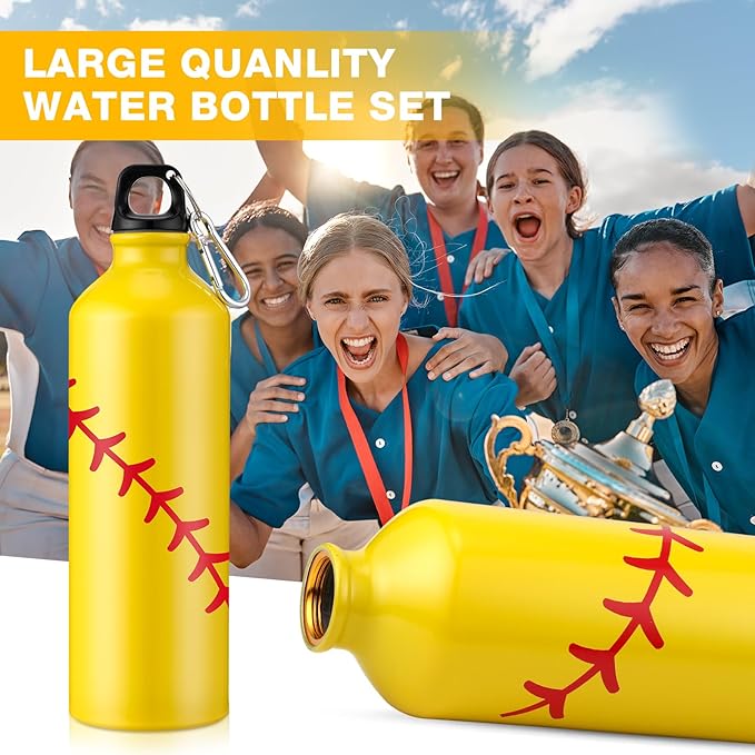 Uiifan 12 Pcs Softball Gift Leak Proof Aluminum Water Bottle Lightweight Bike Water Bottle Reusable Water Bottle with Twist Cap Buckle Travel Sports Bottle Softball Accessories for Camping Gym