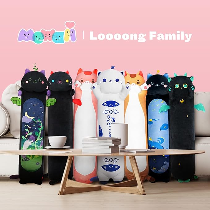 Long Cat Plush Kawaii Kids Plush Toy Pillows, Cute Cat Stuffed Animals Soft Plushies, Kitten Big Plush Toys Throw Body Pillow Doll Gift for Girls Boys (Blue Cat 28 Inch)