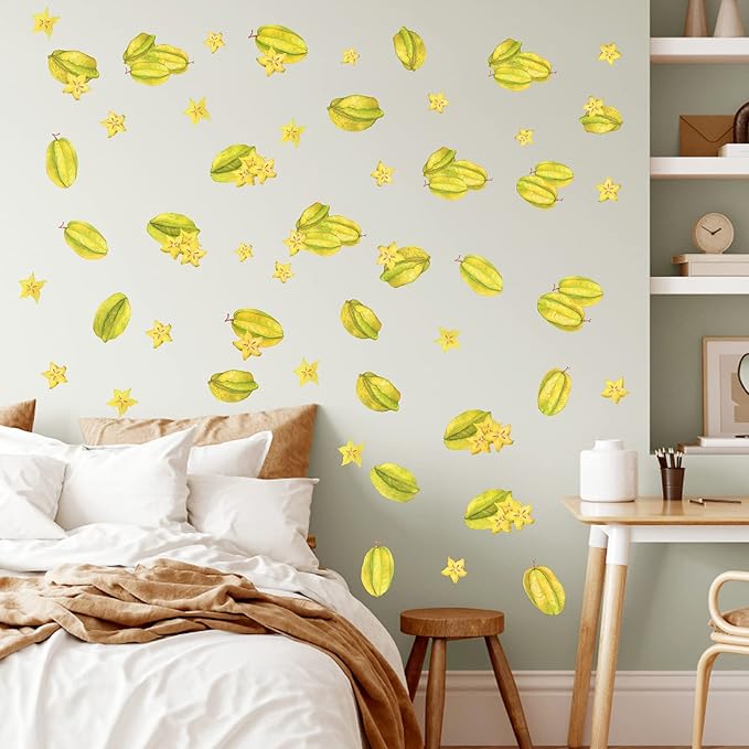 Star Fruit Wall Decals Peel and Stick Summer Fruit Wall Stickers Removable Kitchen Wall Stickers Cabinet Decals Watercolor Fruit Wall Decals for Nursery Bedroom Playroom Decor