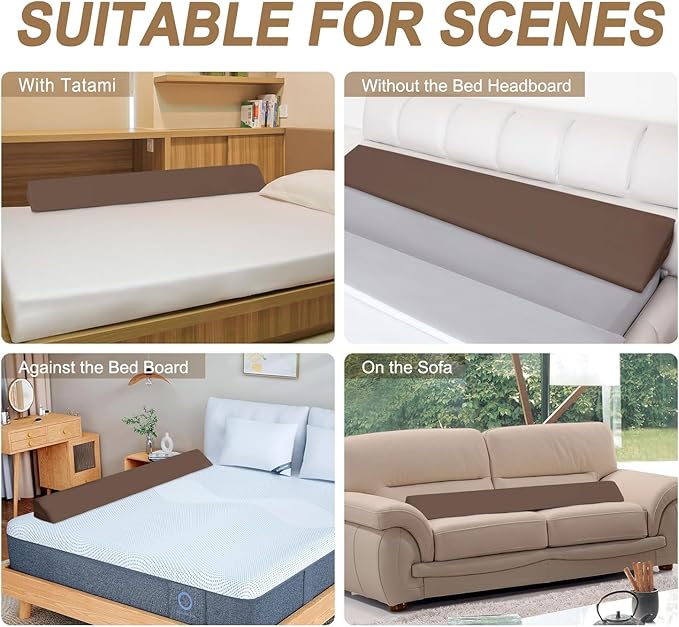 WdFour Bed Wedge Pillow, Close Off Headboard, Wall and Mattress Gap. Incline, Slanted Sweat-Proof Pillow for Neck and Back Pain Relief Anti-snoring for Comfortable Sleeping.(Chocolate,76Wx10Dx6H)