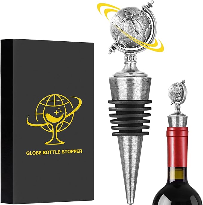 LKKCHER Earth Globe Wine Stopper, Wine Gifts for Men Women, Bottle Stoppers for Wine Champagne, Birthday Gifts, Christmas Gifts, Wine Saver, Wine Accessories