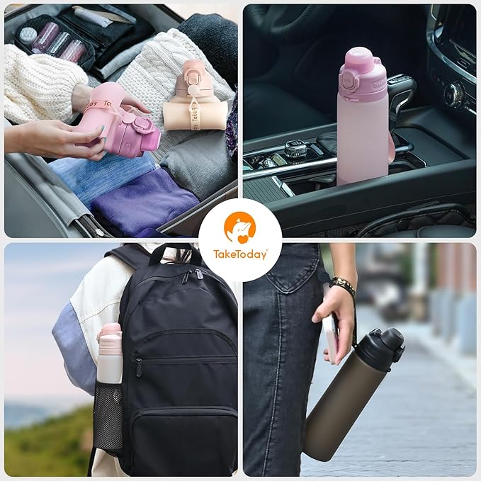 Collapsible Water Bottles 20oz, Leak Proof, BPA-Free, Foldable Silicone Travel Water Bottle with Straw Strap for Cycling, Hiking, Outdoors