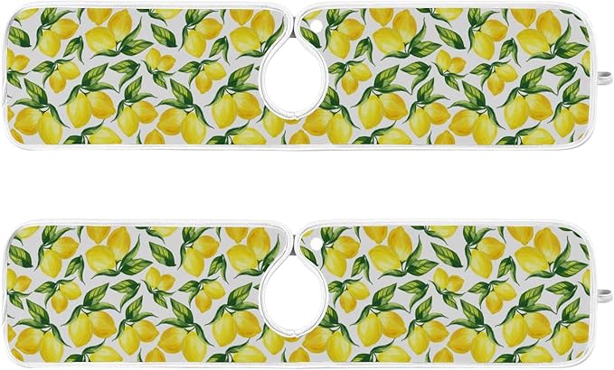 Kitchen Faucet Absorbent Mat,Lemon Water Splash Guard for Sink, Faucet Drip Catcher Thicken Sponge Microfiber Faucet Water Catcher Mat Sink Absorbent Mat for Kitchen 30x5in 2 Pack