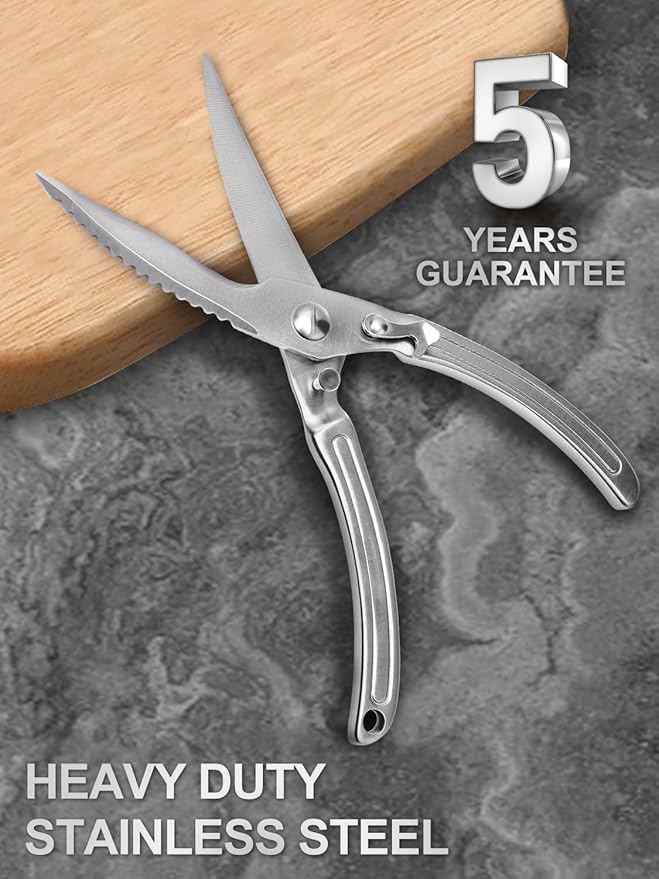 Enhanced Heavy-Duty Stainless Steel Kitchen Shears - Versatile & Ultra-Sharp Poultry Shears for Meat,Fish and Vegetables,Featuring Anti-Slip Handles and Safety Lock,Dishwasher Safe