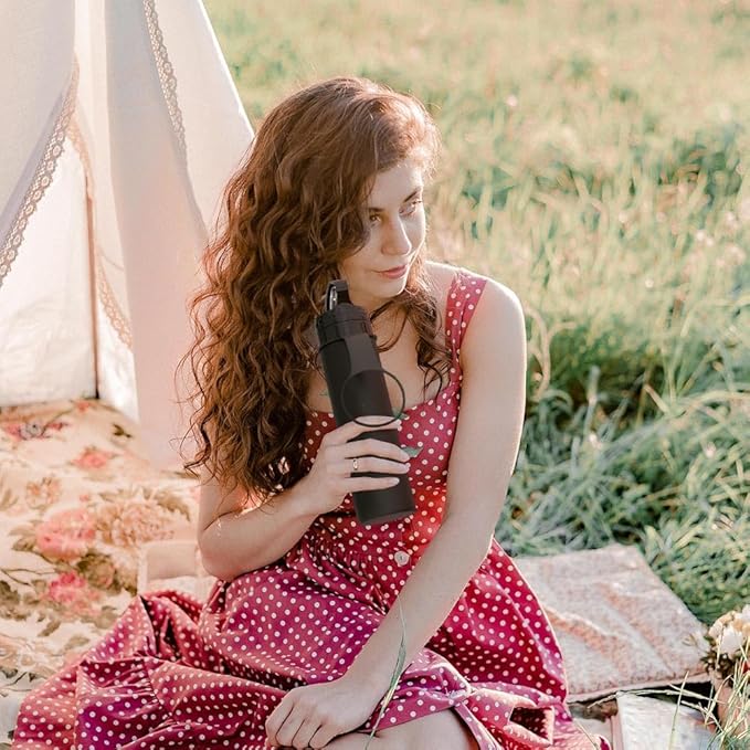 Collapsible Water Bottles 20oz, Leak Proof, BPA-Free, Foldable Silicone Travel Water Bottle for Cycling, Hiking, Black