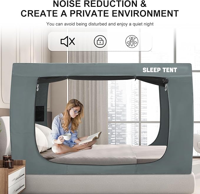 Bed Tent Full Bed Canopy Dream Tents for Indoor Portable Blackout Tents Privacy Space Warm Breathable Sleeping Tents for Kids and Adult(Light Gray,Mattress Not Included) Reducing Light