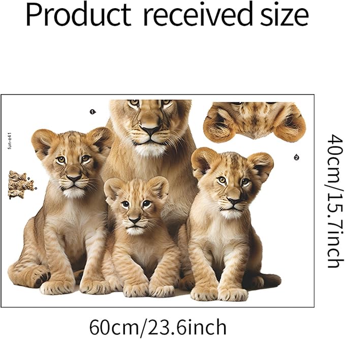 Lion Wall Decals, Vinyl Removable 3D Stickers for Bedroom Nursery Decor - Peel and Stick Cute Baby Girl Boy Toddler Kids Room Art Decoration, Woodland Forest Safari Jungle Mural Waterproof