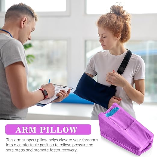 Buryeah Arm Pillow Arm Elevation Pillow with 2 Pockets, Soft Ergonomic Support Pillow for Elbow Arm Rest Wedge Pillow Broken Arm Gifts with High Density Foam for Recovery Sleeping Care(Violet)