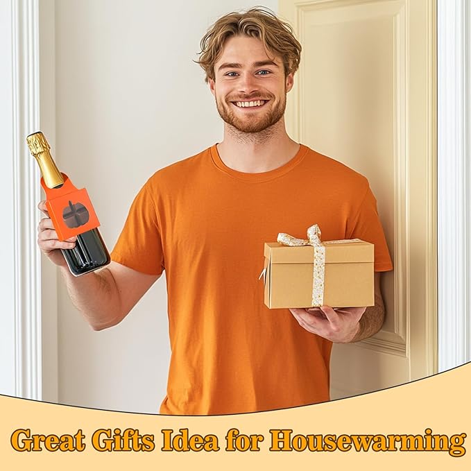 Megitzuu 30PCS Wine Bottle Box with Window, Kraft Paper Wine Boxes for Halloween Gifts Hanging Pumpkin Treat Box Mini Charcuterie Boxes Wine Bottles Gift Bags Goodies Candy Box Party Favor (Orange)