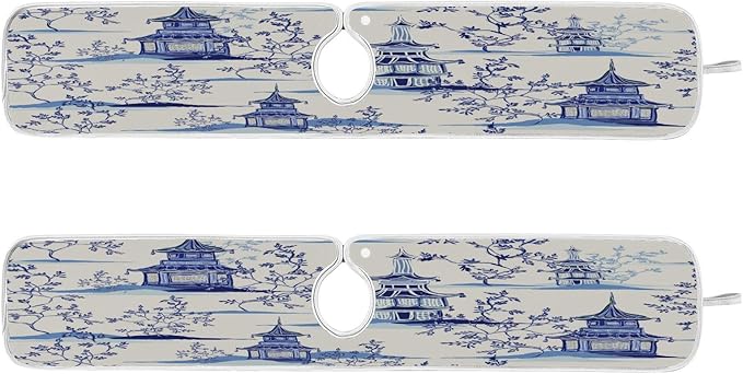 Kitchen Faucet Absorbent Mat, Ink Chinese Pagodas Trees Water Splash Guard for Sink, Faucet Drip Catcher Thicken Sponge Microfiber Faucet Water Catcher Mat Sink Absorbent Mat for Kitchen 23x5in 2Pack