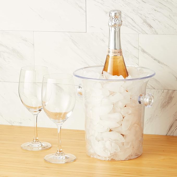 True Acrylic Ice Bucket with Handles, 3-Liter Capacity, Clear Plastic Ice Bucket, Acrylic Wine Bucket, Clear Champagne Bucket, Beverage Bucket, Ice Buckets for Parties, 8.75" x 8.25", Set of 1