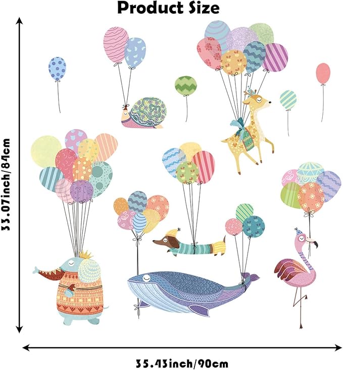 Cartoon Animals Wall Stickers Color Balloon Whale Elephant Wall Decals Peel and Stick Wall Art Decals for Kids Bedroom Baby Nursery Door Decor