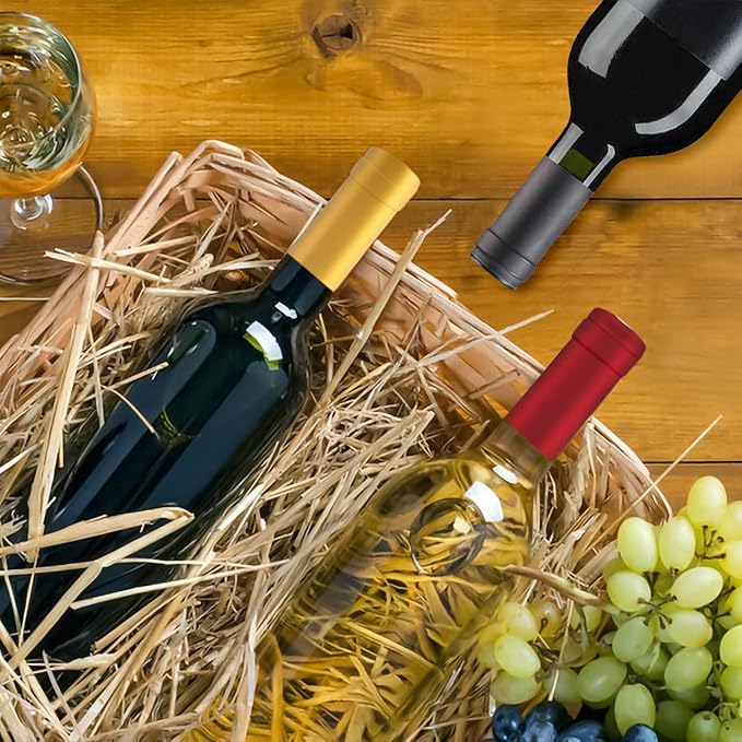 50pcs Wine Bottle Cork Stopper with 50pcs Black Plastic Top, Gold, Red and Black PVC Heat Shrink Capsules, T-Shape Wine Corks and Wine Bottle Seals Shrink Caps for Wine