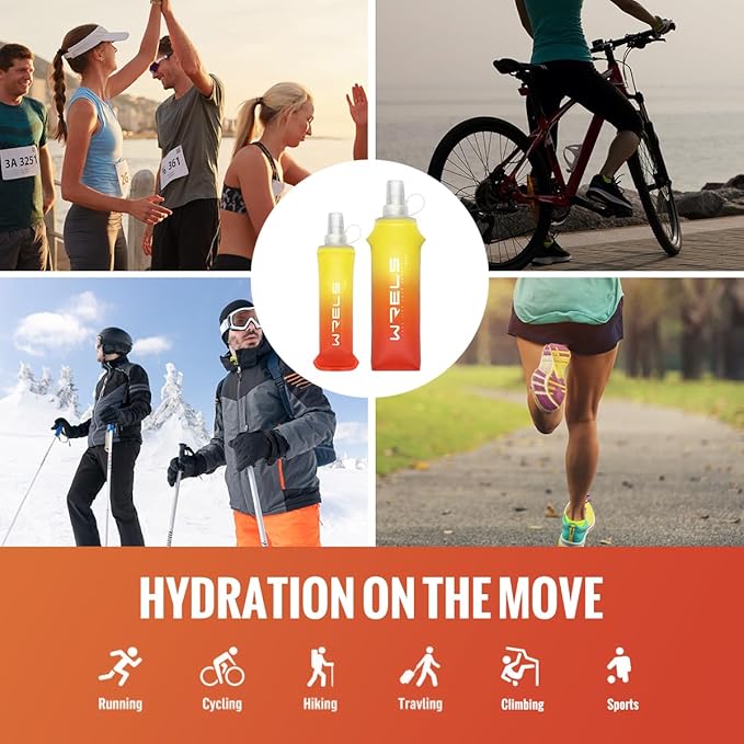 Collapsible TPU Soft Flask,Reusable Handheld Soft Water Bottle for Hydration Pack,BPA Free Gradient Folding Water Flask for Running Cycling Climbing (Yellow&Orange-250ml*2)