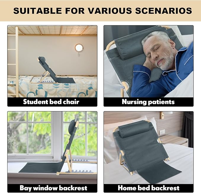 Lifting Bed Backrest Portable Folding Adjustable Sit up Back Rest Multifunction Chair for Bed Change Angle of Backrest for Elderly Patients Back Neck Lumbar Support (Gray,23.6 Inch)