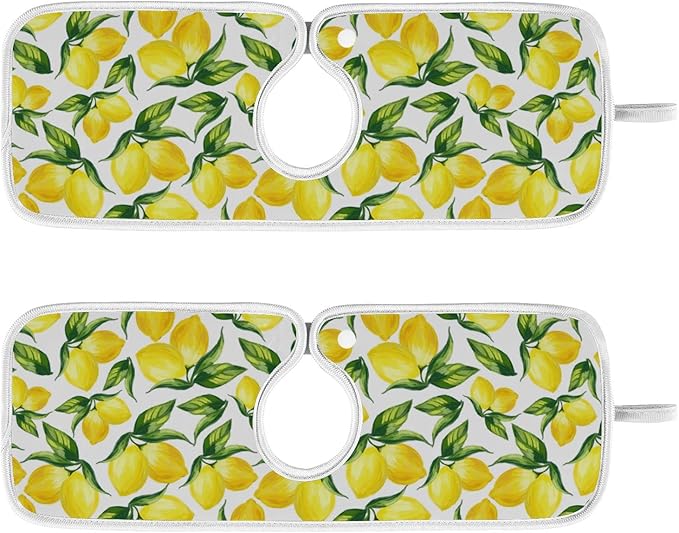 Kitchen Faucet Absorbent Mat,Lemon Water Splash Guard for Sink, Faucet Drip Catcher Thicken Sponge Microfiber Faucet Water Catcher Mat Sink Absorbent Mat for Kitchen 30x5in 2 Pack