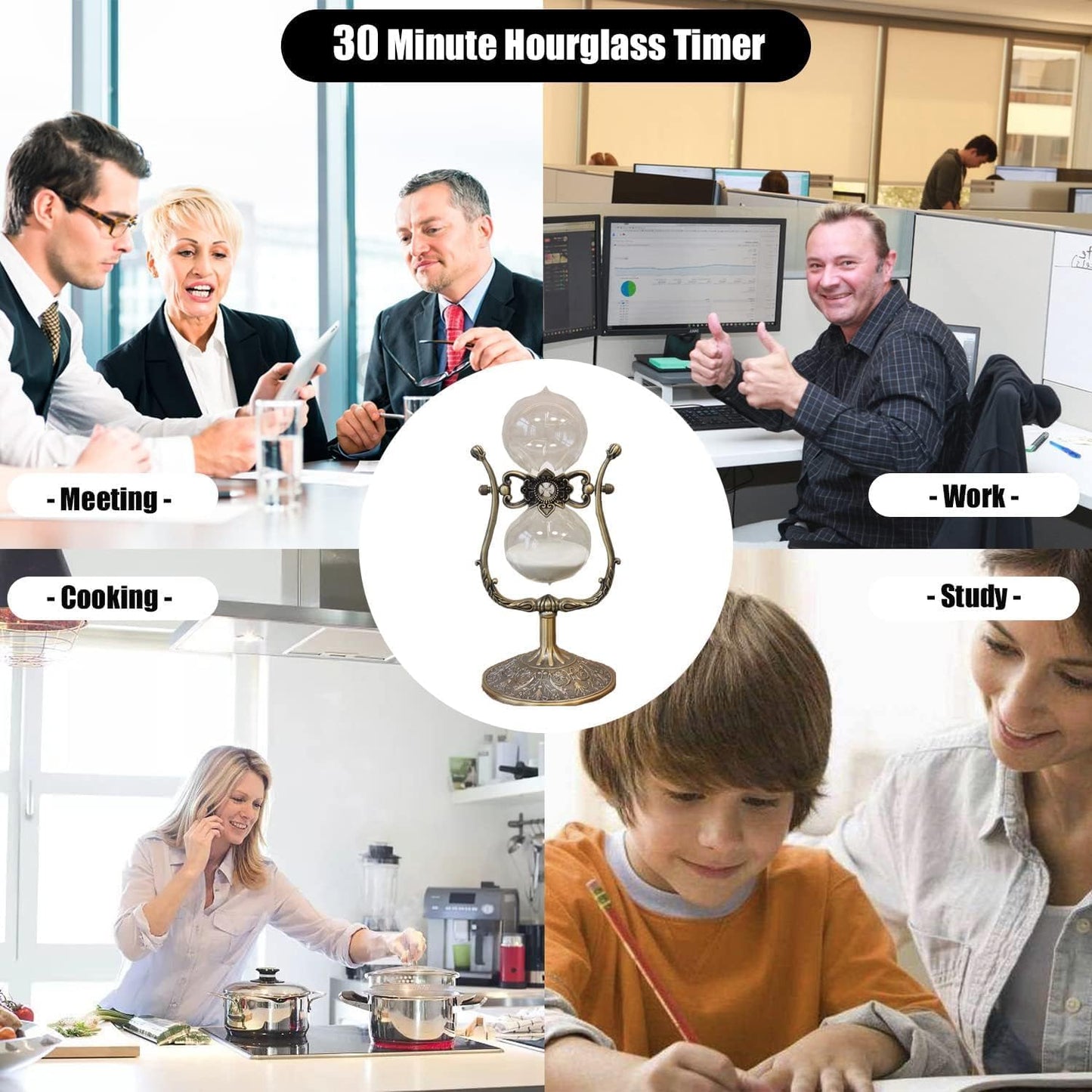 Sand Timer 15 Minutes,Hour Glass,Metal Vintage Hourglass,Hourglass Decor,for Home Decoration Office Desk Wedding Party Decor Kitchen Timer (A White Sand, 15 Min)