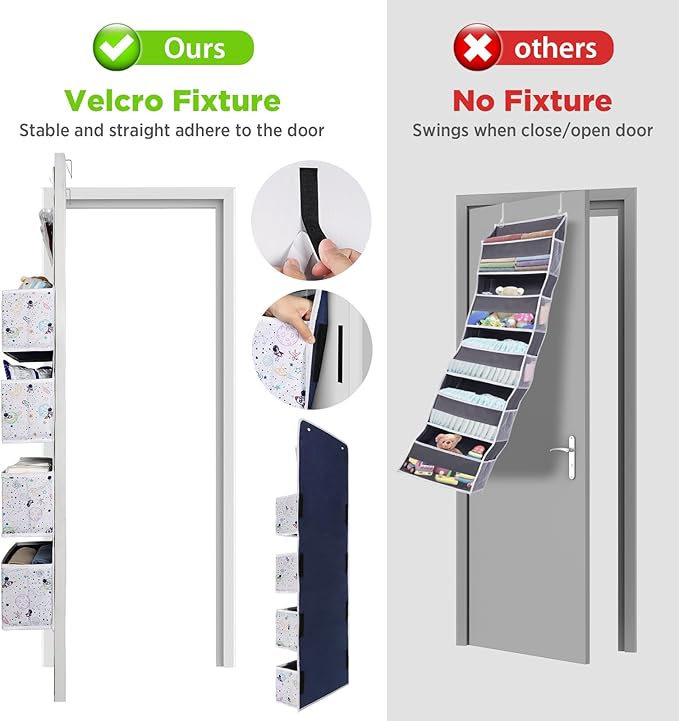 Univivi Over Door Organizer 5-Shelf Nursery Door Hanging Storage Closet with 4 Large Pockets and 3 Small PVC Pockets Over Door Organizer for Baby Essential, Toys and Sundries