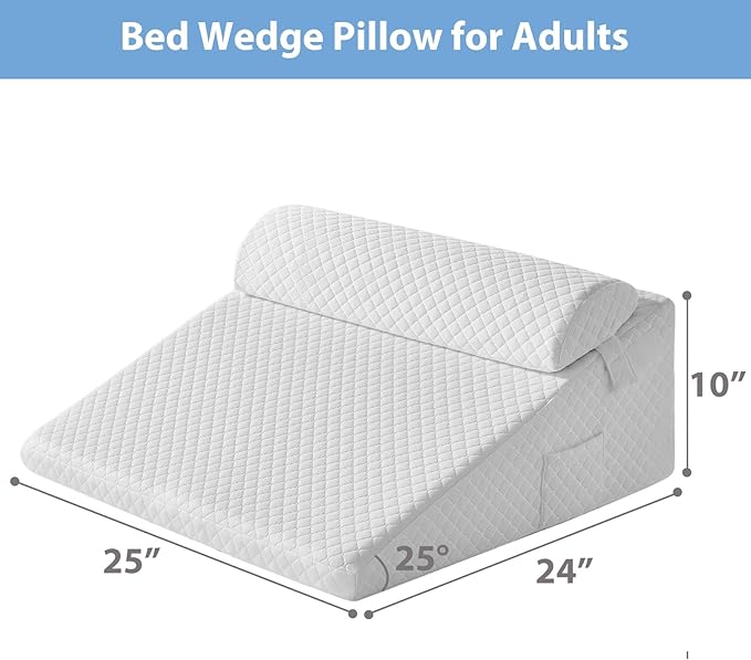 Wedge Pillow, 7” Bed Wedge Pillow for Sleeping, Elevate Incline Pillow for Adults, Memory Foam Wedge with Washable Case, Ideal for Rest & Relax