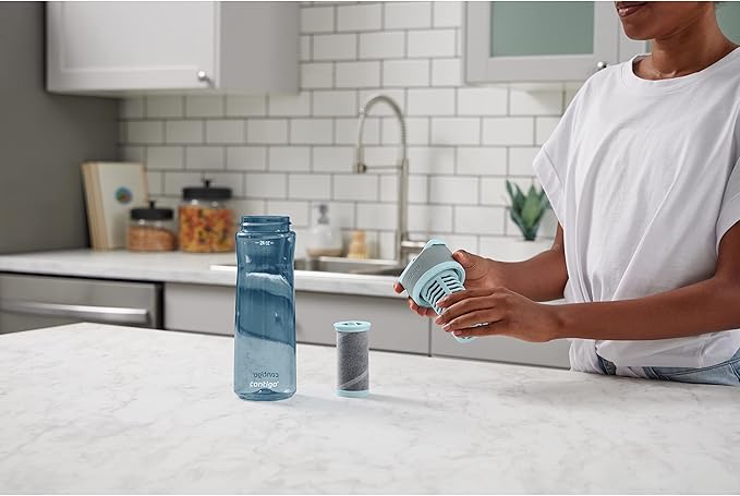 Contigo Clybourn Plastic FreeFlow Filter Water Bottle with AUTOSEAL spill-proof Lid 24oz., Dark Ice