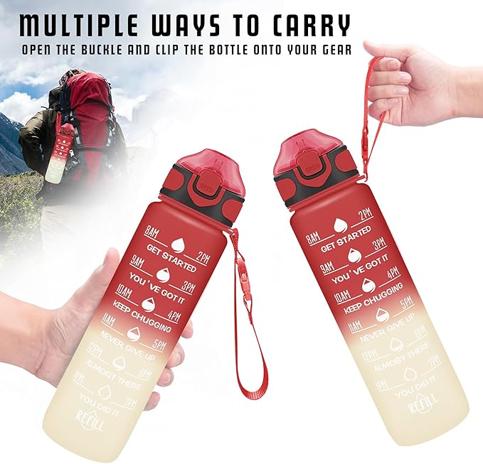 Enerbone 32 oz Drinking Water Bottle with Times to Drink and Straw, Motivational with Carrying Strap, Leakproof BPA & Toxic Free, Ensure You Drink Enough Water for Fitness Gym Outdoor