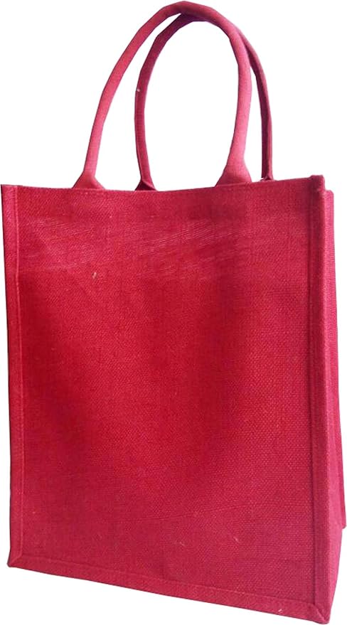 KVR natural Jute burlap wine beer water bottle cum can carrier bag with option to use as Grocery & lunch bag, Eco Environment Friendly versatile flexible(6 bottle bag, Red)