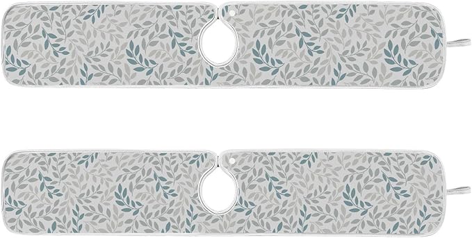 Kitchen Faucet Absorbent Mat,Green Gray Leaf Water Splash Guard for Sink, Faucet Drip Catcher Thicken Sponge Microfiber Faucet Water Catcher Mat Sink Absorbent Mat for Kitchen 30x5in 2 Pack