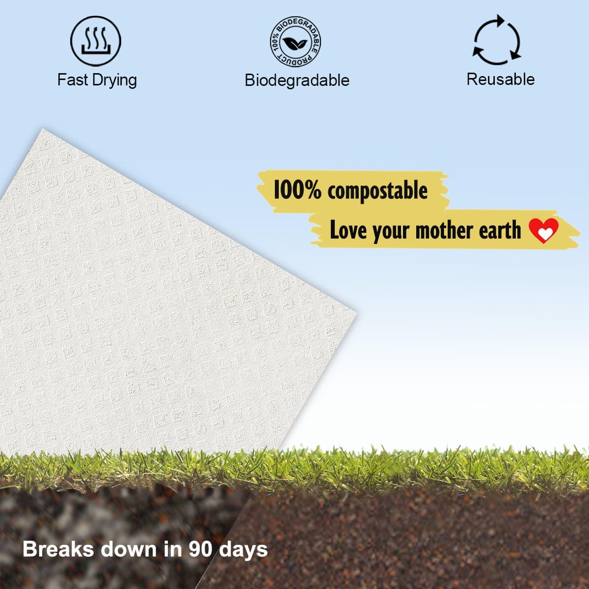 Swedish Dishcloths for Kitchen | 6 Pack Absorbent Cellulose Sponge Cloths Washable | Non-Scratch Reusable Paper Towels Quick Drying Cleaning Cloths - White