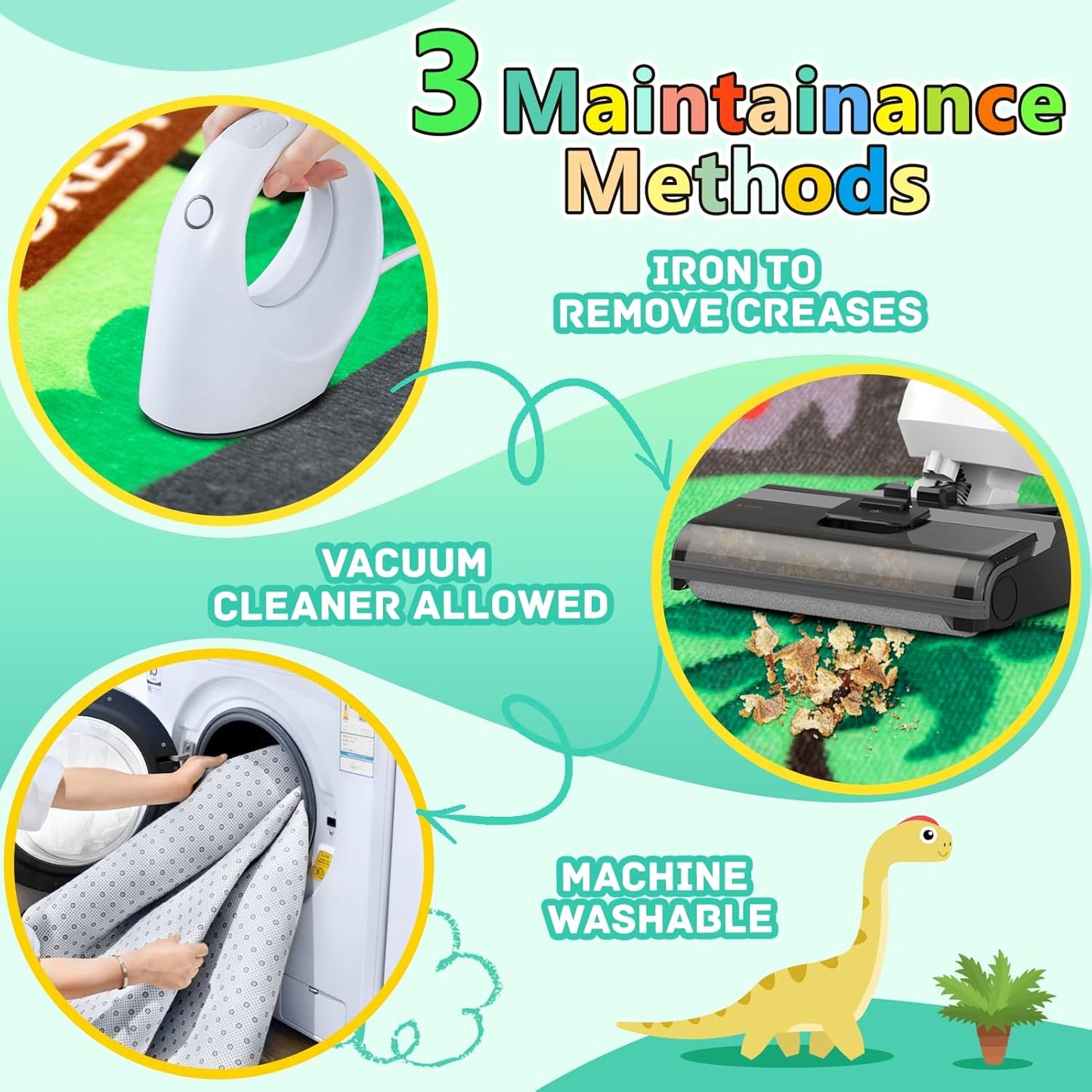 Kids Rug, Car Carpet for Kids' Toy Cars, 3x5 Ft Dinosaur Rug, Dino Safari Road Mat for Playroom, Educational Learning & Game Area Baby Play Mat Carpet for Children