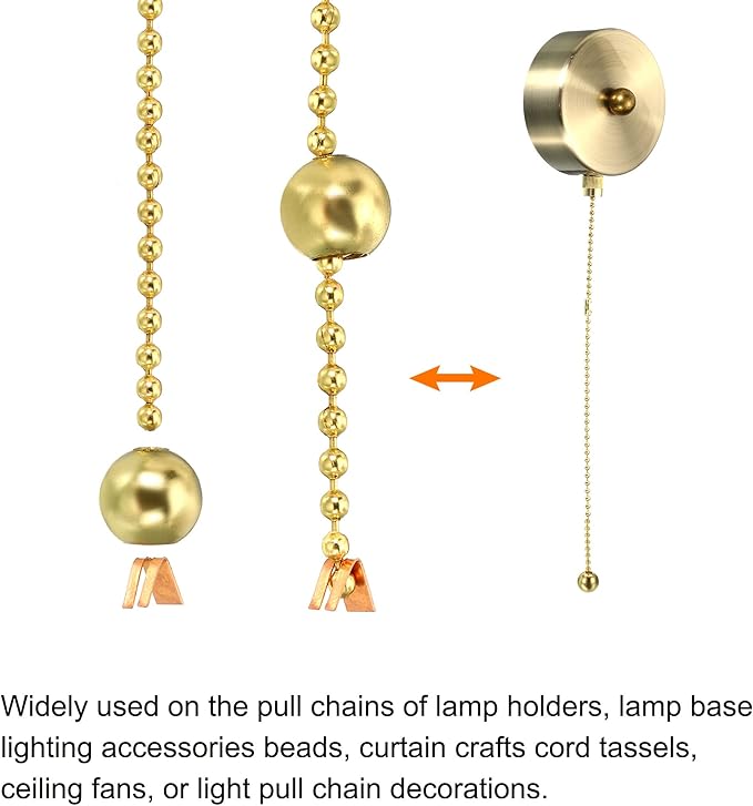 MECCANIXITY Pull Cord Tassels Window Blind Extender Chain Drop Knobs Ball Pull Ends Gold Tone, for Curtain Blinds Shades Light Ceiling Fan Pull Switch, Pack of 12