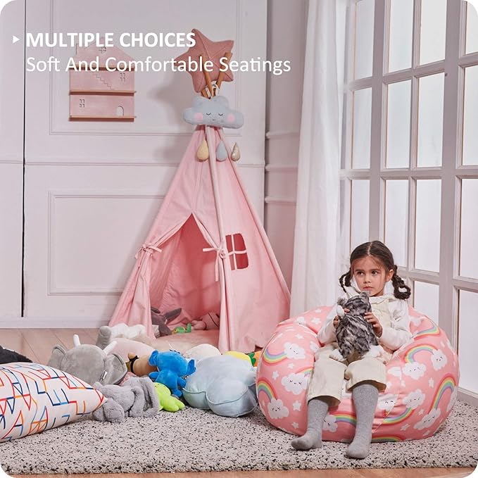 Nobildonna Stuffed Animal Storage Bean Bag Chair Cover Only for Kids Girls Toddler, Large Beanbag Chair Without Filling for Organizing Children Soft Plush Toys