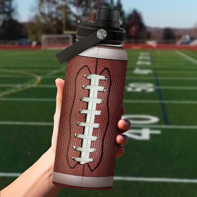 SANDJEST Football Water Bottle 32oz Stainless Steel Insulated Bottles for Men Boys Sports Lovers Fan Players Coach - Softball Gifts for Birthday Christmas