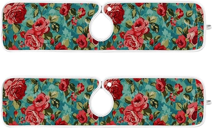 Kitchen Faucet Absorbent Mat, Rose Water Splash Guard for Sink, Faucet Drip Catcher Thicken Sponge Microfiber Faucet Water Catcher Mat Sink Absorbent Mat for Kitchen 14x5in 2Pack