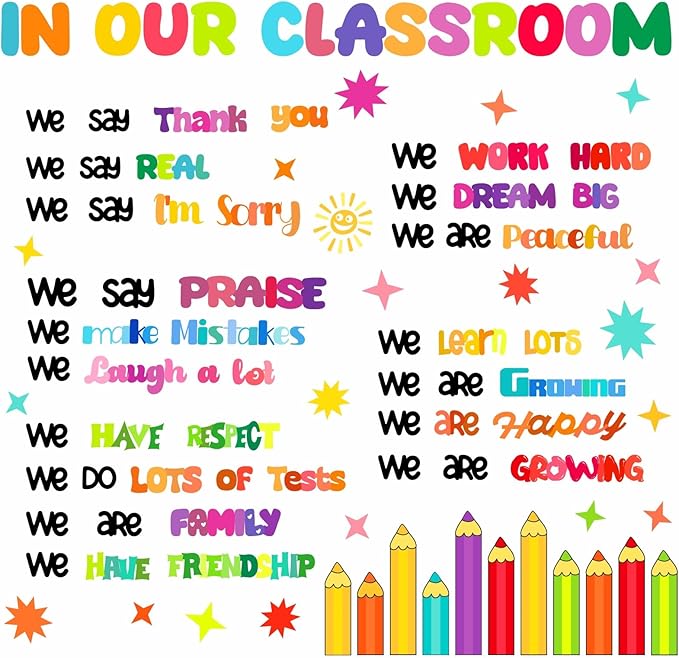 Inspirational Classroom Wall Decals Colorful Quote Motivational Phrase Stickers Crayon Wall Decals Lettering Positive Sayings Wall Stickers for Kids Room Nursery Playroom School Classroom Decor