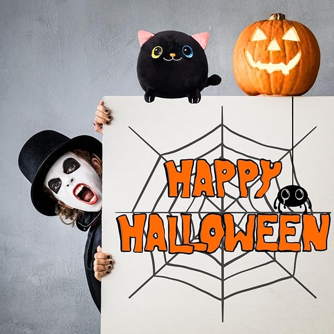 9.4" Black Cat Plush Toys - Halloween Stuffed Animal Cute Black Cat Pillow Halloween Plush Cat Stuffed Animals Halloween Cat Plush Gift for Halloween Party Decor Kids, Girls & Boys Birthday