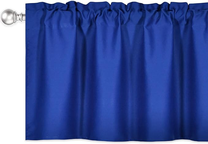 Royal Blue Valance for Windows 42x18 Inch Solid Thermal Insulated Blackout Rod Pocket Kitchen Short Curtain Toppers Valance for Bathroom Living Room 1 Panel