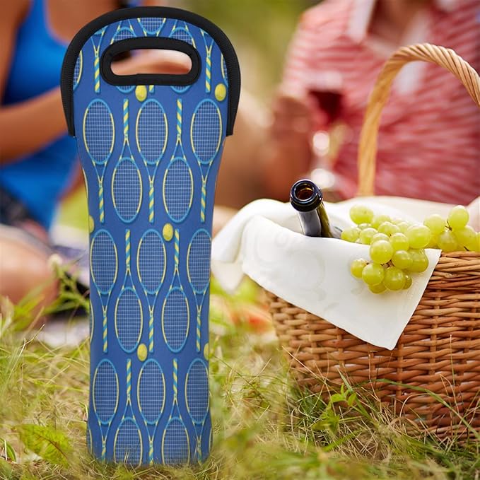 Single Bottle Wine Gift Tote Carrier Tennis Yellow Blue Neoprene Wine Tote Bags Holder Cooler Wine Gift for Women Men