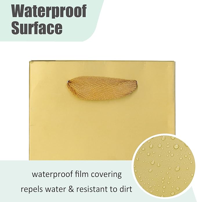 KEYYOOMY Wine Gift Bags - 10 Pack Gold Kraft Paper Wine Bottle Gift Bags with Handles for Wedding Birthday Housewarming Christmas Party Supplies(10CT, 13.8x4.3x3.5 IN, Gold)