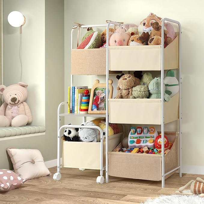 Toy Storage Organizer, Montessori Toy Shelf for Kids, Toy Organizer with 5 Toy Bins, Toy Chest for Girls and Boys, Toy Storage Basket, Large Toy Box for Living Room Playroom Nursery Kids Room