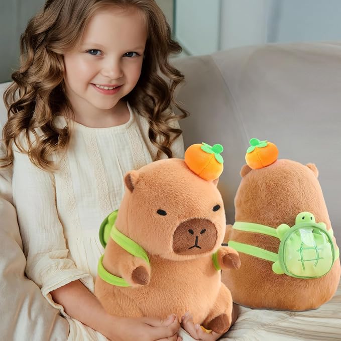Cute Capybara Plush with Turtle Backpack Kawaii Capybara Stuffed Animal with Orange Capybara Plushies Soft Capybara Pillow Toy Birthday for Kids Boys Girls 12 inch