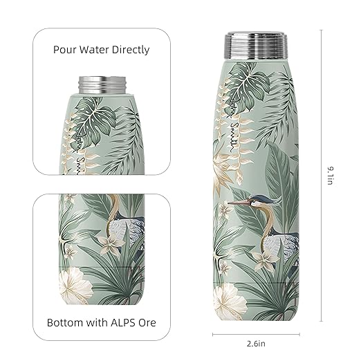 JOHNSMITH Hydrogen Water Bottle, Alkaline Water Bottle 15oz, Creates High pH Premium Water, Portable Insulated Stainless Steel Bottle Alpine Ore Filter Water Bottle for Sports, Outdoor, Office, Green