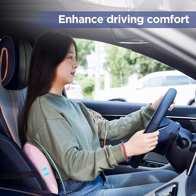 Lumbar Support Pillow for Office Chair, Car Lumbar Pillow Lower Back Pain Relief, Memory Foam Back Cushion with Adjustable Straps, Ergonomic Chair Back Pillow for Gaming Chair, Car, Bed (PINK)