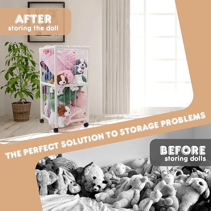 Joonly Stuffed Animal Storage, Stuffed Animal Zoo Storage Box with 360° Brake Wheels Toy Storage Holder, Plush Toys Storage Organizer for Kids Playroom, Bedroom, Nursery