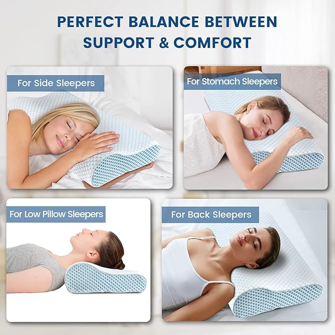 Memory Foam Bed Pillow for Sleeping, Ergonomic Cervical Contour Neck Support Orthopedic Pillow for Side Back Stomach Sleeper, Neck and Shoulder Pain
