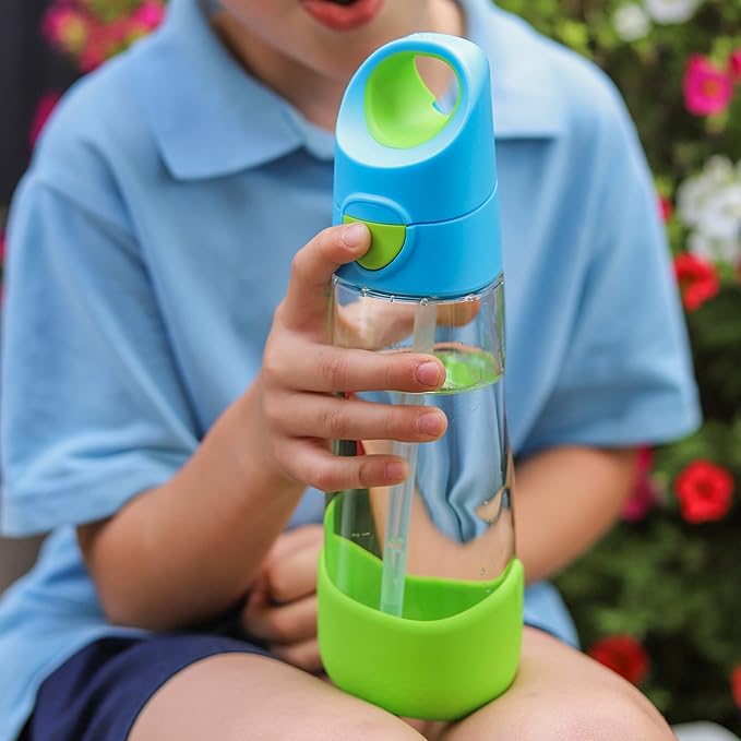 b.box 20oz Tritan Straw Bottle: Large, Modern Water Bottle with Flip Straw for Kids. Spill Proof, Leak Proof, BPA Free (Ocean Breeze, 20 oz)