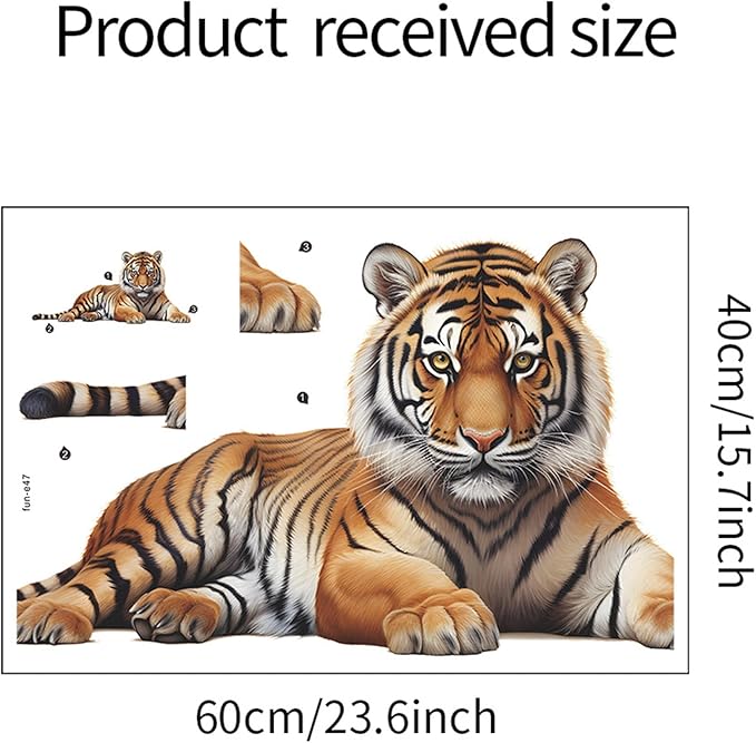 Lifelike Tiger Wall Decal 3D Animals Wall Sticker Safari Wall Decor for Nursery Kid'sroom School Classroom Livingroom Bedroom Bathroom Decoration (Lifelike Tiger 4)