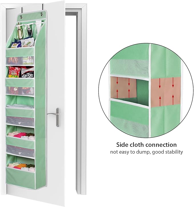 Univivi Over Door Organizer Baby Door Storage Wall Mount Storage with 3 Small PVC Pockets and 5 Large Pockets Ideal for Baby Stuff, Toiletries and Sundries (Green)